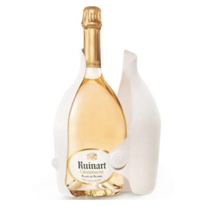 Ruinart Champagne Blanc de Blancs con Seconk Skin, cover in carta, aperta
