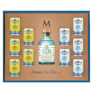 Momento Gin Tonic Mazzetti d'Altavilla, la nuova confezione con Gin Mazzetti e 10 Toniche Franklin&Sons in comode lattine. Con questo kit sarà sempre ora di Gin Tonic, ogni volta diverso, ma sempre caratterizzato dalle note inconfondibili del Gin Mazzetti. L'aperitivo dell'ultim'ora, il regalo preferito dei gin lover... sono tante le variabili per le quali questo kit sarà fondamentale. -La sua forza? La possibilità di utilizzare due diversi tipi di toniche, la Indian e la Premium Light di Franklin per dare diverse sfumature a uno dei drink più conosciuti, confezionate in pratiche lattine monodose. Pronti? 1,2, 3... 10 Gin Tonic!-Contiene: 1x Gin Mazzetti London Dry 0,50L, 5x Tonica Premium Indian Franklin&Sons 0,15L, 5x Tonica Premium Light Franklin&Sons 0,15L