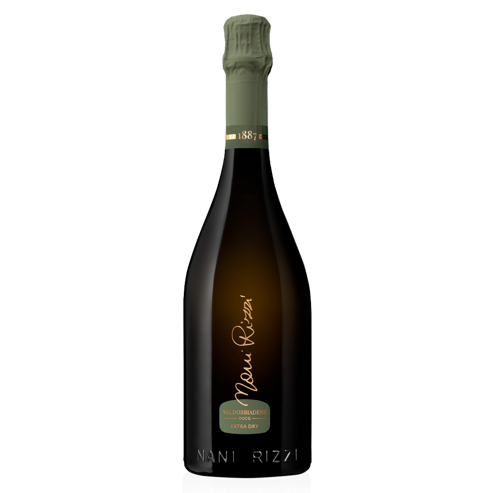 Nani Rizzi Prosecco Valdobbiadene DOCG Extra Dry si presenta di colore giallo paglierino scarico, con una spuma delicata e persistente. Al naso spiccano profumi intensi di mela matura e pesca gialla, assieme a sentori floreali di rosa e fiori di vite. Al palato è fragrante e pieno, di grande eleganza ed estremamente equilibrato nelle varie sensazioni. Nani Rizzi produce vini e spumanti metodo Charmat di grandissima qualità. L'azienda si trova a Guia di Valdobbiadene, nel cuore della DOCG ed è oggi guidata da Denis Spagnol assieme alle sue tre figlie Giulia, Elena e Silvia. L'uva di partenza è sempre la Glera, proveniente esclusivamente dalle colline di Valdobbiadene, vendemmiata rigorosamente a mano e spumantizzata direttamente in cantina.