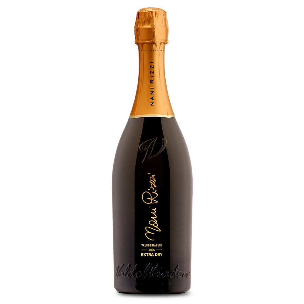 Nani Rizzi Prosecco Valdobbiadene DOCG Extra Dry si presenta di colore giallo paglierino scarico, con una spuma delicata e persistente. Al naso spiccano profumi intensi di mela matura e pesca gialla, assieme a sentori floreali di rosa e fiori di vite. Al palato è fragrante e pieno, di grande eleganza ed estremamente equilibrato nelle varie sensazioni. Nani Rizzi produce vini e spumanti metodo Charmat di grandissima qualità. L'azienda si trova a Guia di Valdobbiadene, nel cuore della DOCG ed è oggi guidata da Denis Spagnol assieme alle sue tre figlie Giulia, Elena e Silvia. L'uva di partenza è sempre la Glera, proveniente esclusivamente dalle colline di Valdobbiadene, vendemmiata rigorosamente a mano e spumantizzata direttamente in cantina.