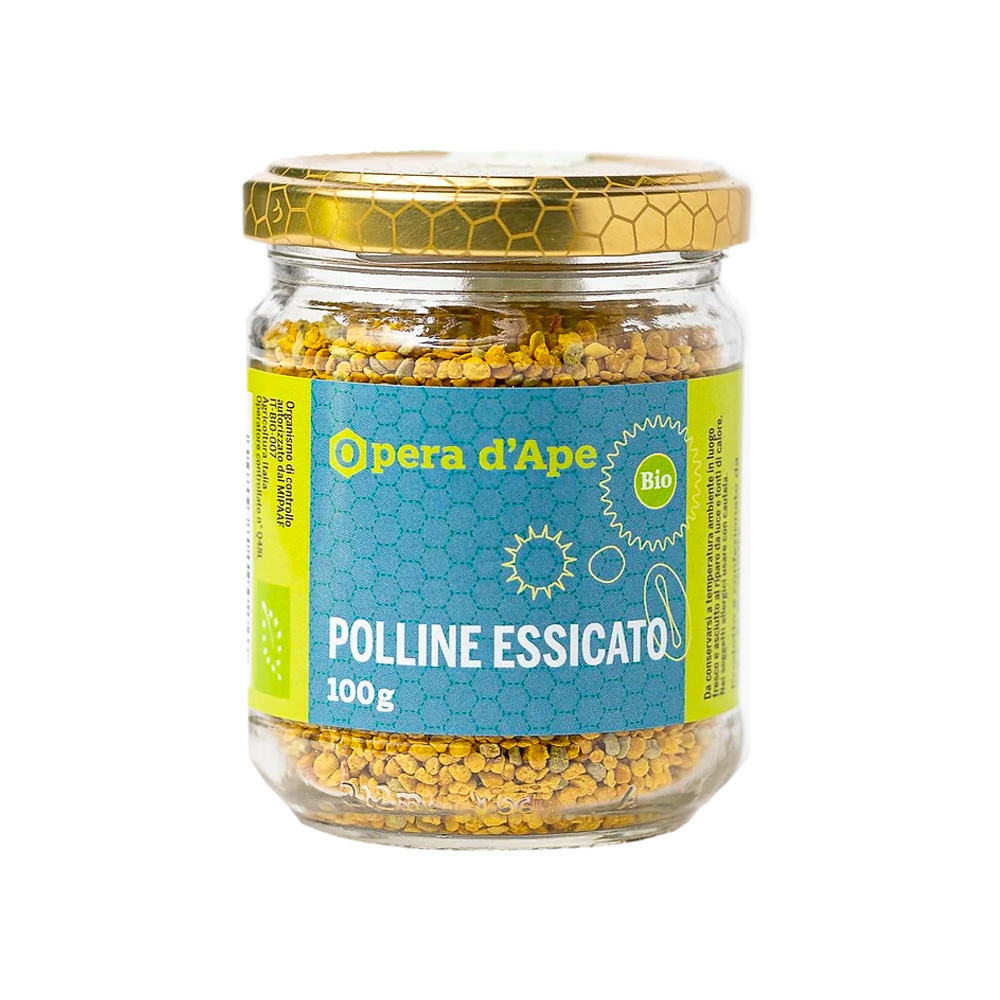 Il polline essiccato è una delle sostanze più ricche che la natura ci offre ed è considerato un fortificante naturale con molti benefici, che stimola l'organismo e ne rafforza le difese. Si consiglia il consumo di un cucchiaino di mattina, prima della colazione, da solo oppure con yogurt o latte freddo. I pollini raccolti dalle api sono differenti dai pollini trasportati dal vento, come quelli delle conifere o delle graminacee, che sono noti per provocare allergie respiratorie. Le piante da cui attingono le api producono un polline privo di allergeni e molto ricco di micronutrienti. Certificato Biologico IT-BIO-007 Agricoltura Italia