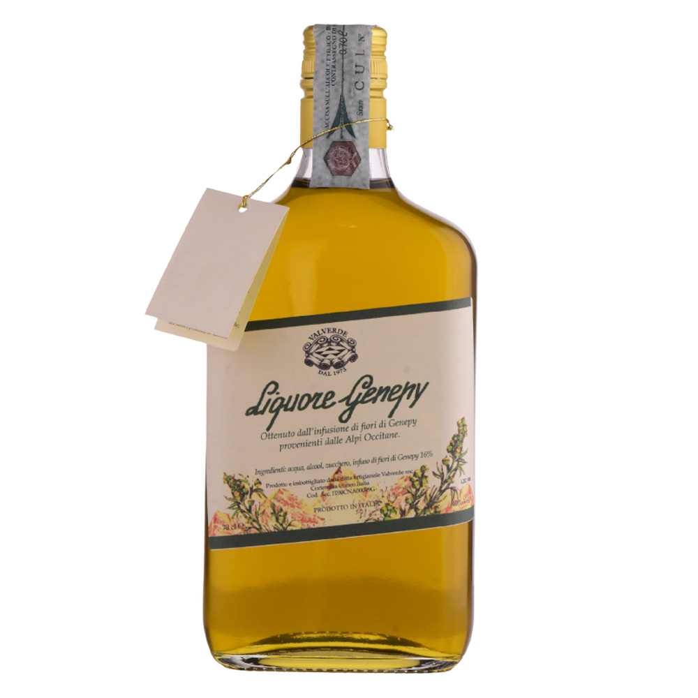 Valverde Liquore Genepy - Il Genepy di Valverde è ottenuto dalla lunga macerazione idroalcolica di fiori di genepy, un liquore tradizionale dal gusto unico e inconfondibile contenuto all'interno di una bottiglia cordata artigianalmente. Le piantine di Genepy provengono da coltivazioni in alta quota sulle montagne della Valle Maira, raccolte a mano e poste ad essiccare in apposite strutture all’interno delle baite di montagna. Una volta consegnate presso la distilleria, si procede alla lavorazione, che prevede una lenta macerazione idroalcolica, con successiva aggiunta di acqua purificata, ottimo alcool da cereali e zucchero, secondo la storica ricetta della Distilleria Valverde. Colore: naturale paglierino con tendenza al verde. Aroma: intenso di fiori di Genepy. Sapore: armonioso, morbido di grande profondità. La Distilleria Valverde è un'azienda storica delle Langhe con sede a Cortemilia (CN), una terra che regala materie prime di grande qualità e il giusto spirito per utilizzarle al meglio. L'azienda nasce nel 1973 per opera di Carlo Birello, un enotecnico che ha dedicato la propria vita alla produzione di liquori e grappe di rilievo, capaci di raccontare la bellezza e la storia delle Langhe. Oggi è guidata dalla figlia Francesca, assieme a mamma Maria Rosa e gli altri preziosi collaboratori. 