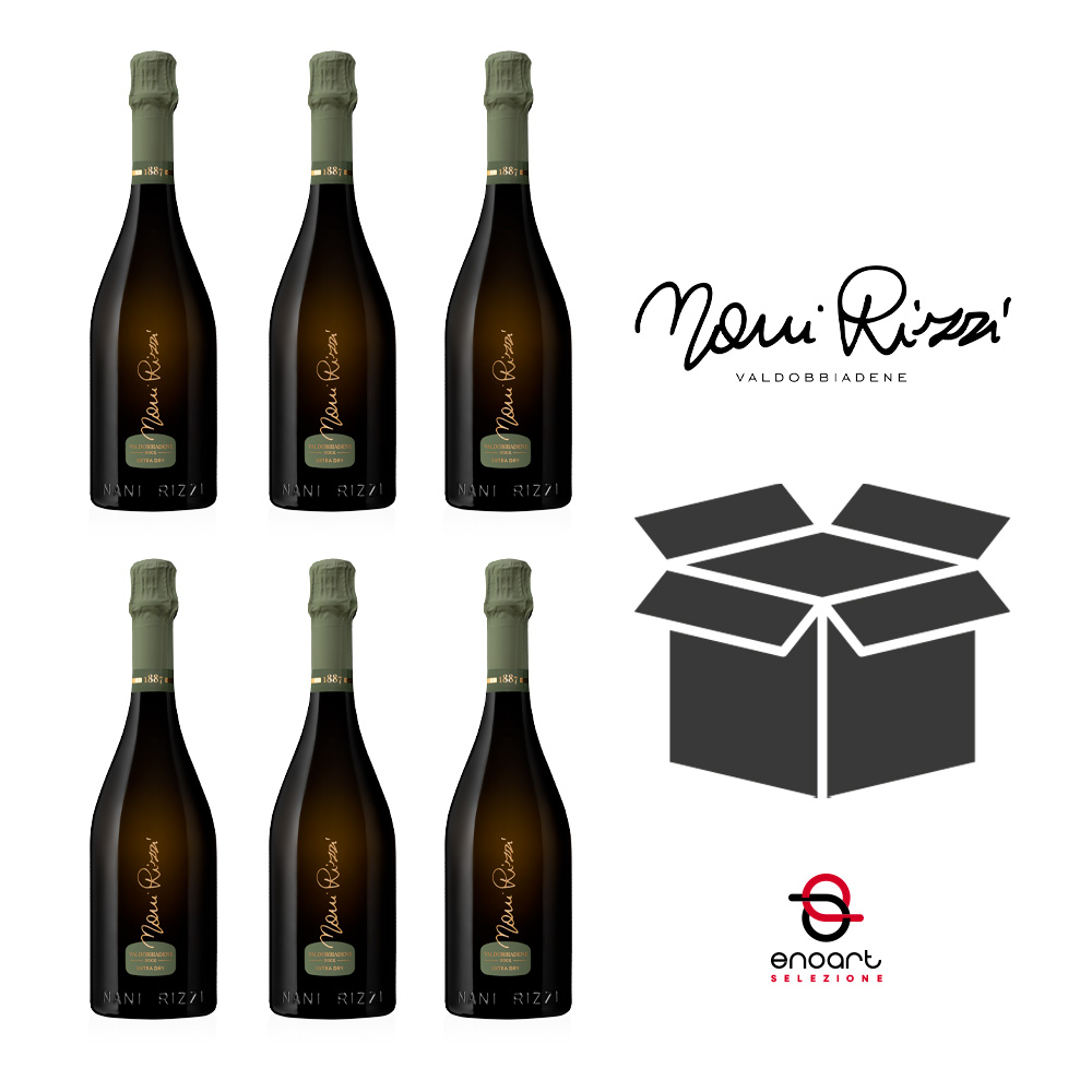 Box Risparmio da 6 bottiglie di Prosecco di Valdobbiadene DOCG Extra Dry Nani Rizzi. Risparmia il 10% sulla quantità con questa offerta! Nani Rizzi Prosecco Valdobbiadene DOCG Extra Dry si presenta di colore giallo paglierino scarico, con una spuma delicata e persistente. Al naso spiccano profumi intensi di mela matura e pesca gialla, assieme a sentori floreali di rosa e fiori di vite. Al palato è fragrante e pieno, di grande eleganza ed estremamente equilibrato nelle varie sensazioni. Nani Rizzi produce vini e spumanti metodo Charmat di grandissima qualità. L'azienda si trova a Guia di Valdobbiadene, nel cuore della DOCG ed è oggi guidata da Denis Spagnol assieme alle sue tre figlie Giulia, Elena e Silvia. L'uva di partenza è sempre la Glera, proveniente esclusivamente dalle colline di Valdobbiadene, vendemmiata rigorosamente a mano e spumantizzata direttamente in cantina.