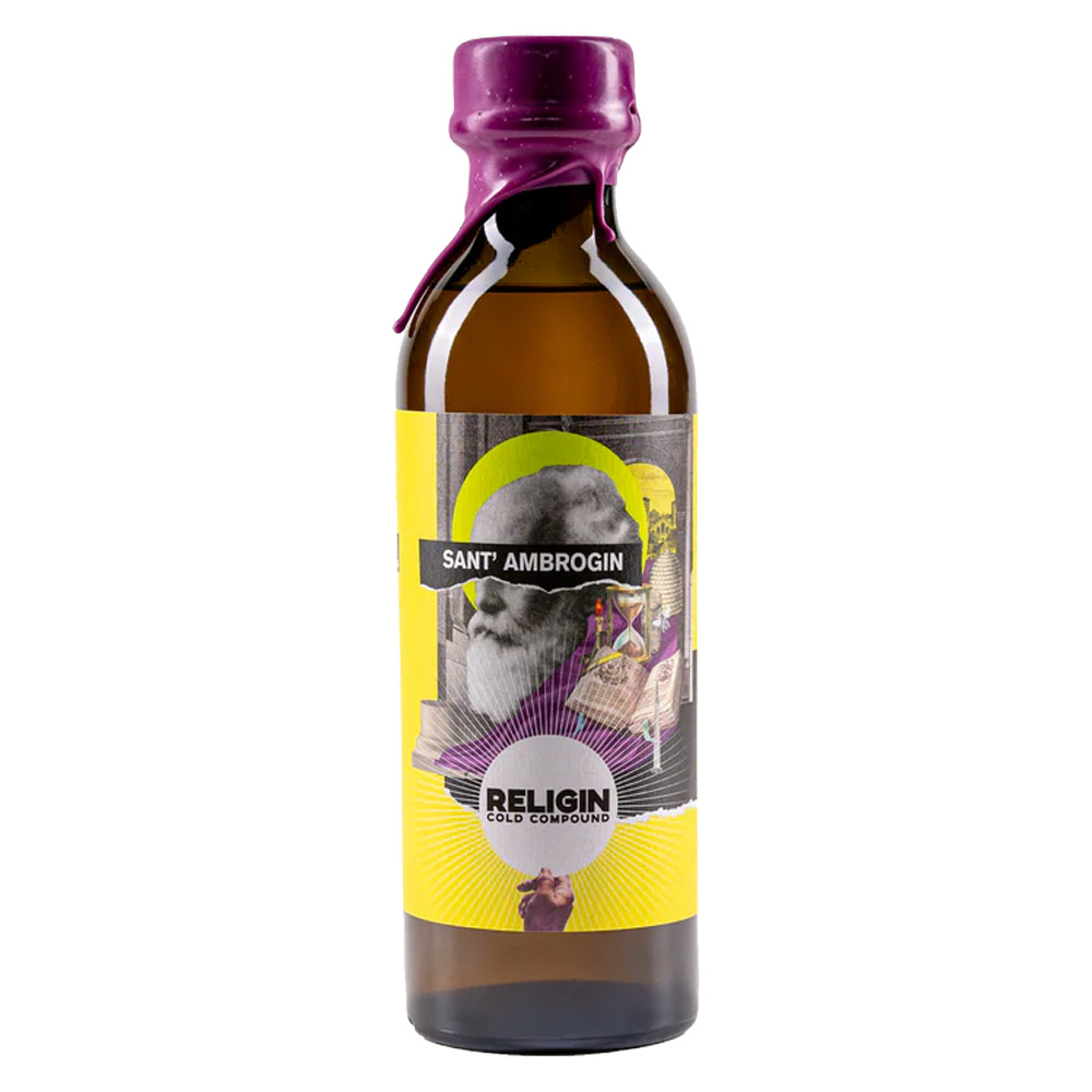 Sant'Ambrogin, prodotto artigianalmente da Opificio Cattaneo, è un gin ispirato al patrono di Milano, Sant'Ambrogio. Si tratta di un Gin Cold Compound, un vero e proprio toccasana dopo una lunga giornata di lavoro. Te finì de laurà? Si presenta con un piacevole colore giallo aranciato, conferitogli dall'aggiunta di pistilli di Zafferano, che gli donano un gusto estremamente particolare. Prendete e bevetene tutti. "Sant'Ambrogin" fa parte della linea Religin di Opificio Cattaneo, una serie di bottiglie accattivanti e divertenti.Le ricette e gli abbinamenti originali tra le varie botaniche, rendono questi gin estremamente innovativi e moderni, rivolgendo comunque uno sguardo verso la tradizione italiana.