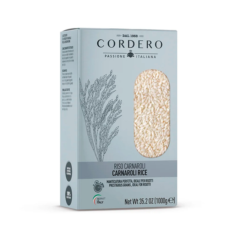 Cordero Riso Carnaroli 100% Italiano 1 Kg - Il riso, uno degli alimenti più diffusi al mondo, fiore all’occhiello delle nostre regioni, che si presta a mille ricette differenti: risotti, insalate, piatti caldi e freddi. La qualità Carnaroli è quella più prestigiosa tra tutti i risi italiani e mantiene perfettamente la cottura. Tempo di cottura: 15 min -Origine: Italia