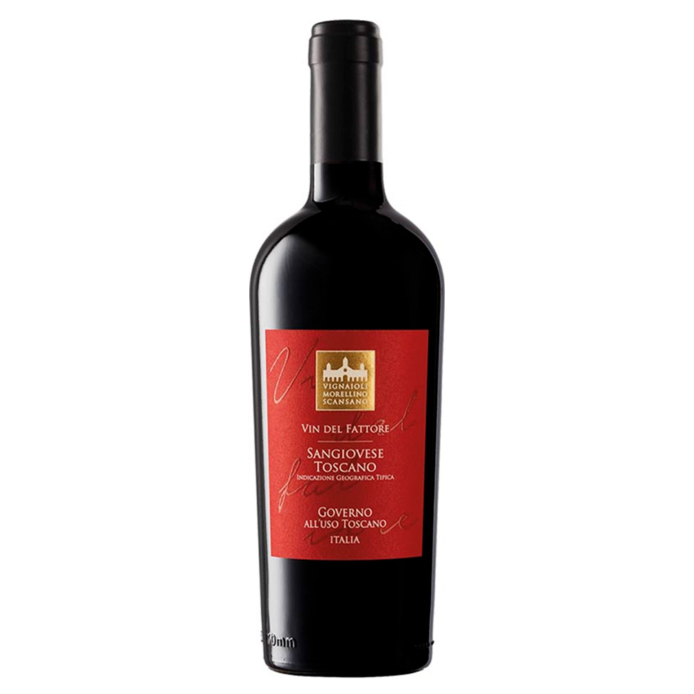 Cantina Vignaioli di Scansano Vin del Fattore Governo all'Uso Toscano Maremma Toscana DOC si presenta con un colore rosso rubino elegante.Al naso offre un bouquet intrigante, caratterizzato da piacevoli note di frutti rossi come prugne, more e ciliegie e sentori speziati profondi. Al palato risulta particolarmente rotondo e avvolgente, con una struttura e un corpo medio. I tannini sono rotondi e ben integrati. Chiude con un finale equilibrato e di buona persistenza, con richiami alla frutta rossa. Il Vin del Fattore è prodotto dalla Cantina dei Vignaioli del Morellino, una società cooperativa composta da circa 170 soci conferitori. Ogni vigneto viene condotto con la massima cura e attenzione per garantire vini di altissima qualità.È ottenuto da uve Sangiovese in prevalenza e Ciliegiolo e riprende, in chiave moderna, la tecnica del Governo all'Uso Toscano. Vin del Fattore vuole interpretare un nuovo modo di fare il vino, rispolverando una tecnica antica del 1400 basata sulla rifermentazione con uve appassite per ottenere un prodotto dinamico, fresco e dallo stile inconfondibile.