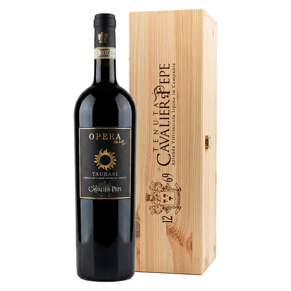 Tenuta Cavalier Pepe Opera Mia Taurasi DOCG Magnum 1,5L vino rosso Aglianico in purezza con cassetta regalo in legno originale