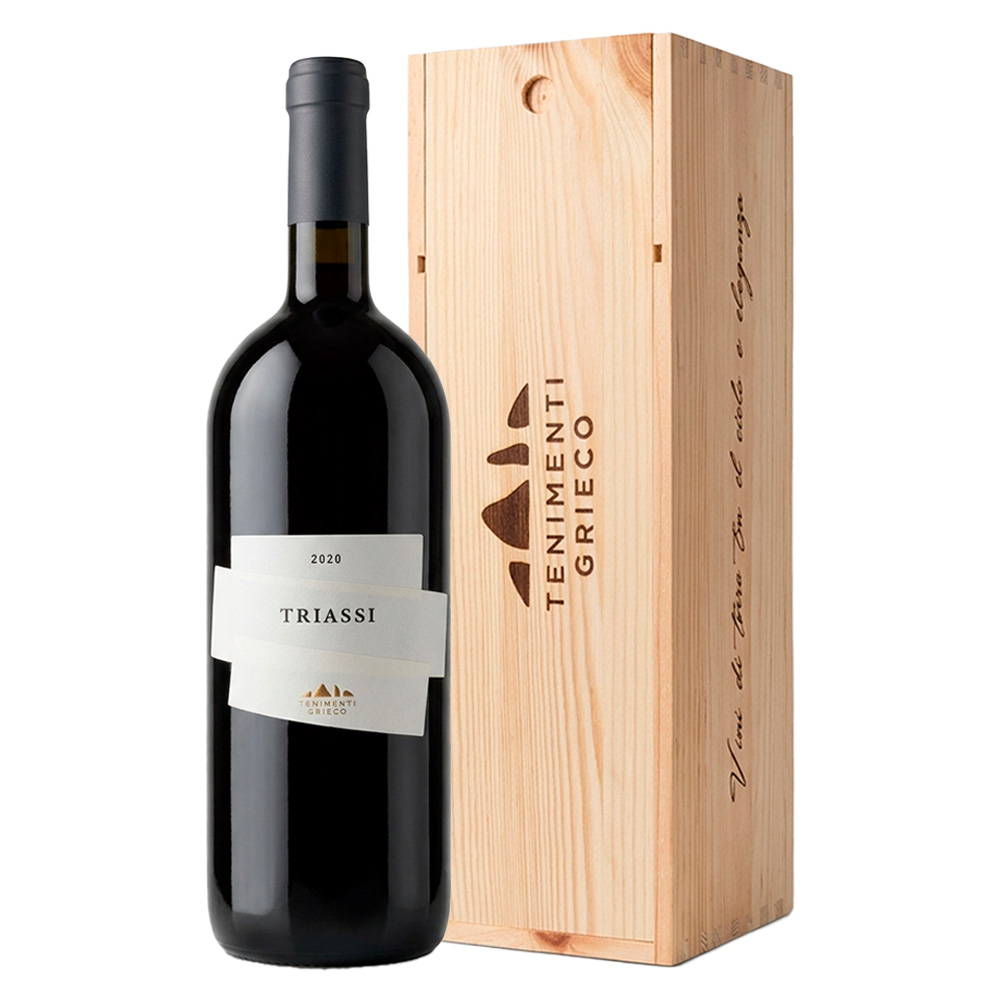 Tenimenti Grieco Triassi Terre degli Osci IGT Rosso Magnum in cassa di legno, vino rosso molisano affinato in barrique