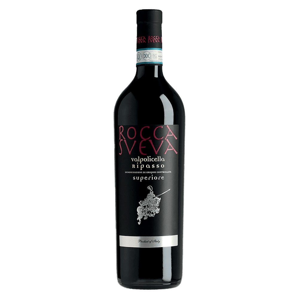 Rocca Sveva Valpolicella Ripasso Superiore DOC, bottiglia di vino rosso veneto ripassato sulle vinacce dell'Amarone