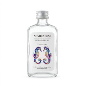 Marinium Distilled Dry Gin Mignon 5 cl — bottiglietta di gin artigianale con botaniche costiere, esclusiva EnoArt.