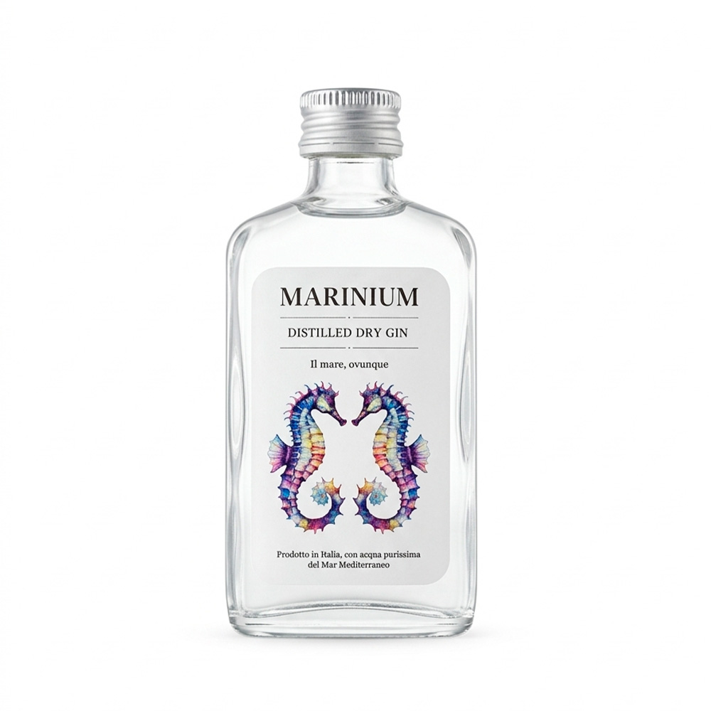 Marinium Distilled Dry Gin Mignon 5 cl — bottiglietta di gin artigianale con botaniche costiere, esclusiva EnoArt.