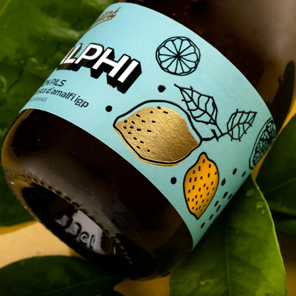Etichetta bottiglia birra artigianale chiara Amalphi Birrificio Ventitré Lemon Pils con note agrumate