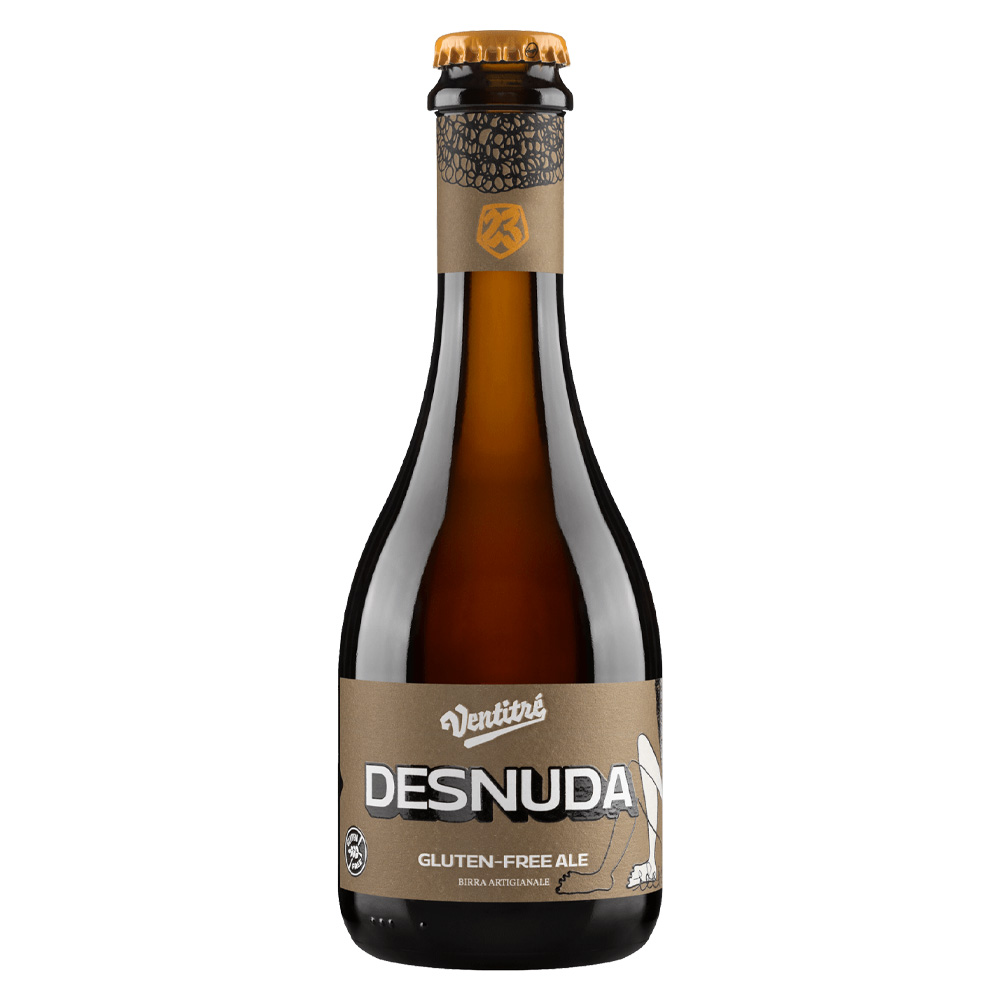 Bottiglia birra artigianale bionda Desnuda Birrificio Ventitré Gluten Free senza glutine per celiaci