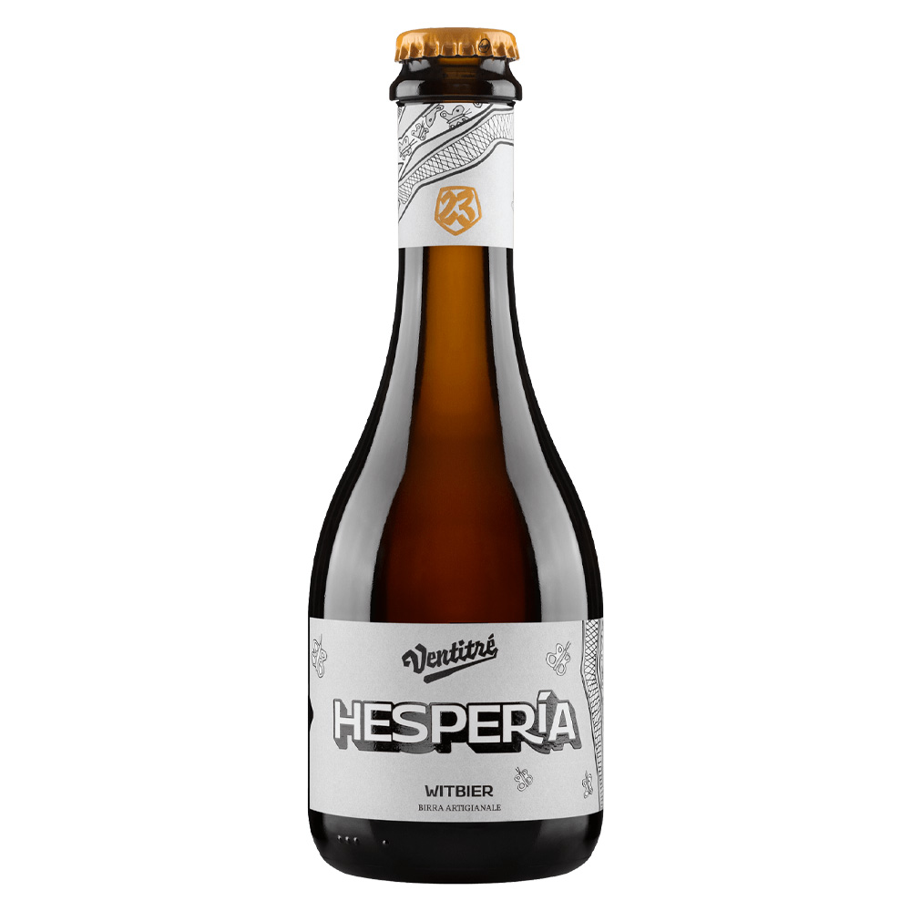 Bottiglia di birra artigianale bianca Hesperia Birrificio Ventitré Witbier di frumento