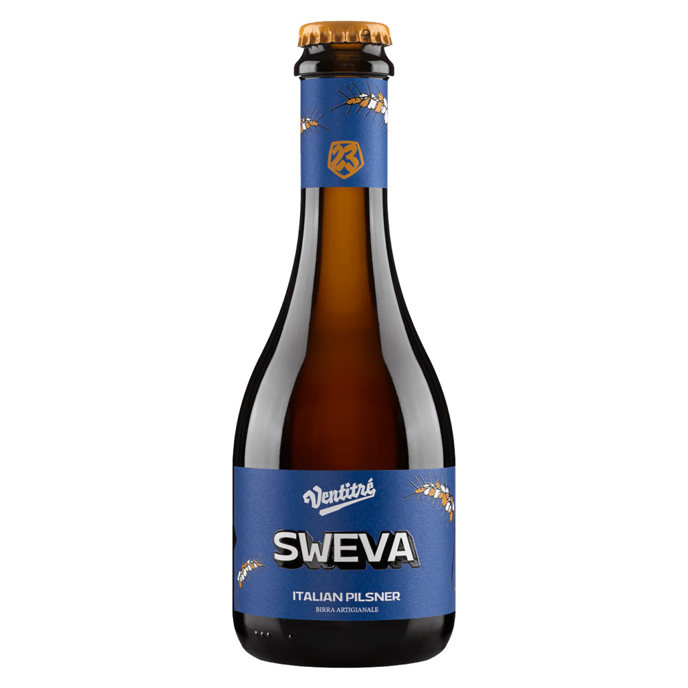 Bottiglia birra artigianale bionda Sweva Birrificio Ventitré Italian Keller con malto pugliese