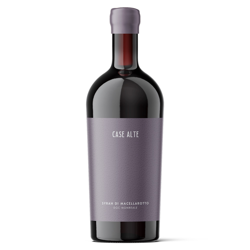Bottiglia di Case Alte Syrah di Macellarotto Monreale DOC, rosso siciliano intenso e avvolgente da Syrah in purezza.
