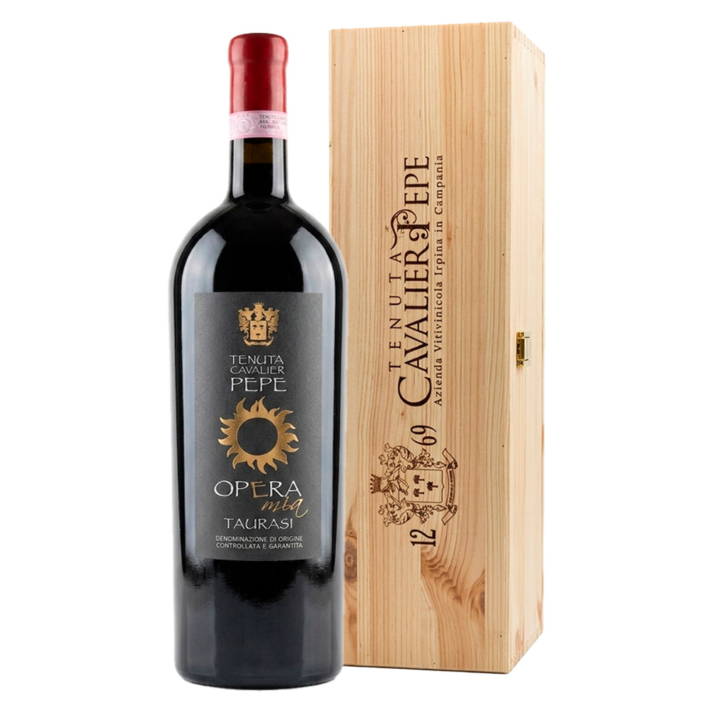 Tenuta Cavalier Pepe Opera Mia Taurasi DOCG Jeroboam 3L vino rosso Aglianico con cassetta regalo in legno originale