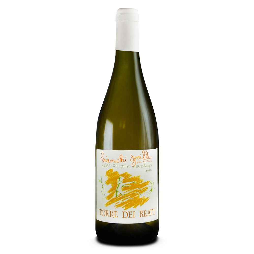 Bottiglia di Torre dei Beati Bianchi Grilli per la Testa Pecorino Abruzzo DOC, bianco abruzzese elegante da Pecorino 100% affinato in barrique.