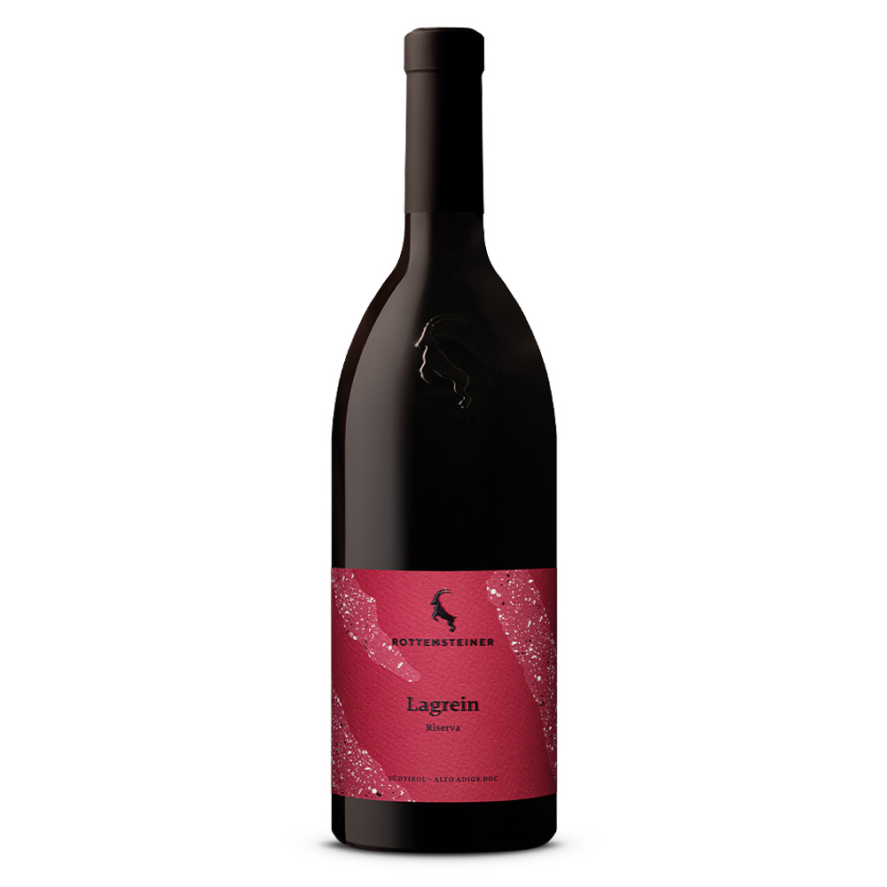 Rottensteiner Lagrein Riserva Alto Adige DOC, bottiglia di vino rosso Lagrein affinato in botte grande.