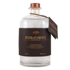 Peter in Florence London Dry Gin con elegante etichetta in cuoio e bottiglia trasparente