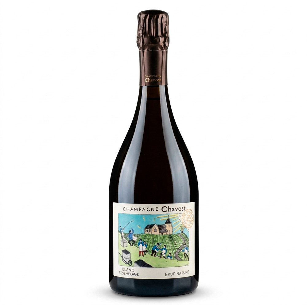 Chavost Blanc d’Assemblage Brut Nature Champagne AOC, bottiglia di Champagne Brut Nature composto da Chardonnay e Pinot Meunier, 24 mesi sui lieviti. Senza solfiti.