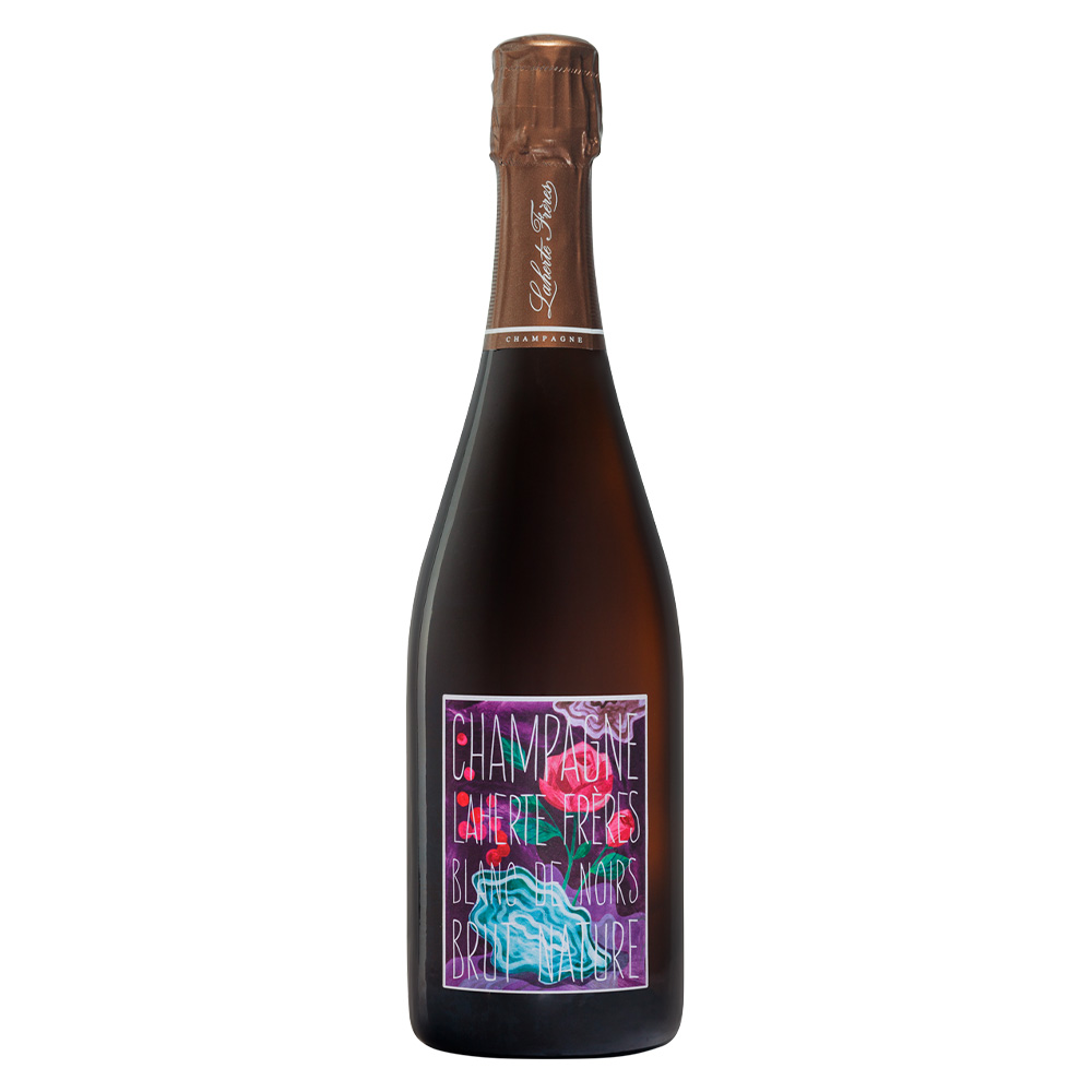 Laherte Freres Blanc De Noirs Brut Nature, bottiglia di Champagne Blanc de Noirs Dosage Zero, 50% Pinot Nero e 50% Pinot Meunier.